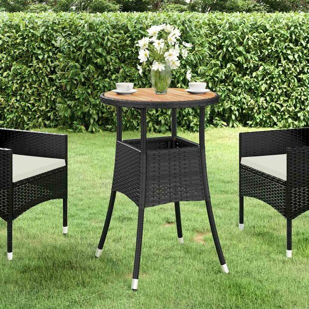 Tuintafel &amp;Oslash;60x75 cm acaciahout en poly rattan zwart 1