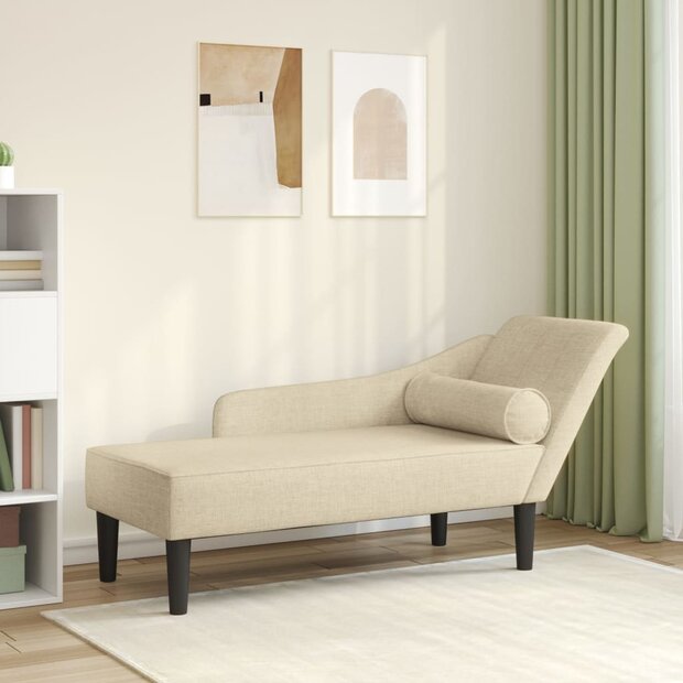 Chaise longue met kussens stof cr&amp;egrave;mekleurig 1