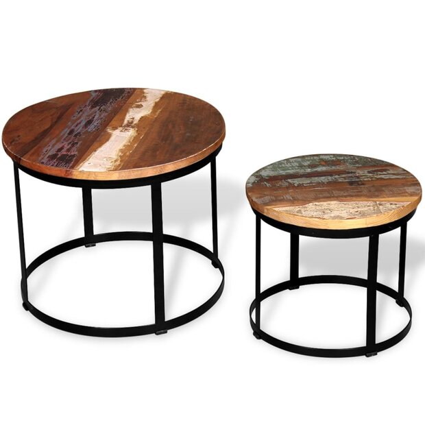 2-delige Salontafelset rond 40/50 cm massief gerecycled hout 1