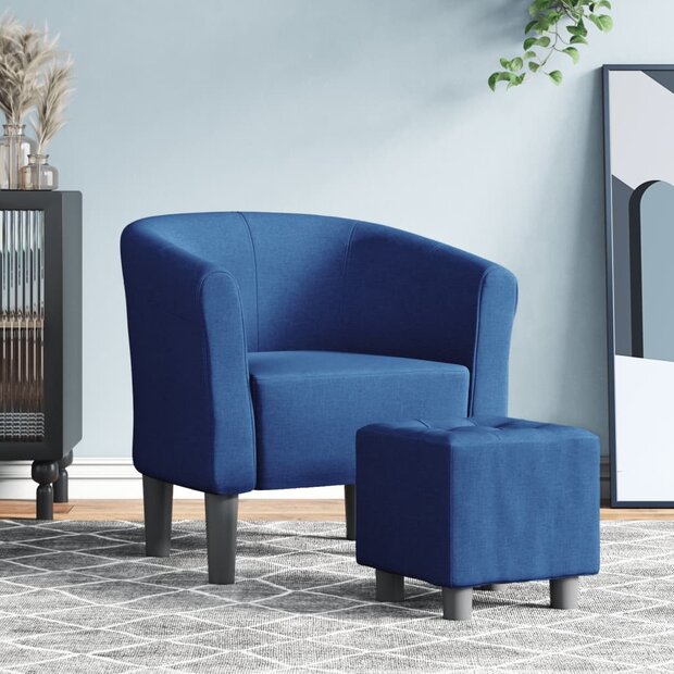 Kuipstoel met voetenbank stof blauw 1