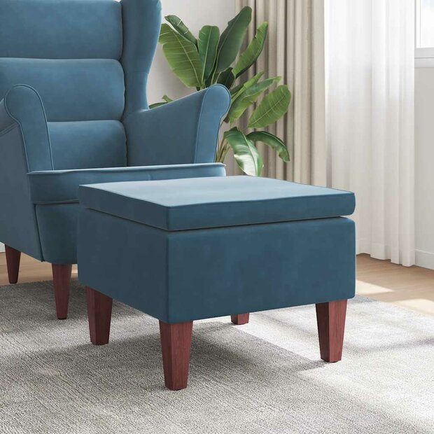 Kruk met houten poten fluweel blauw 1