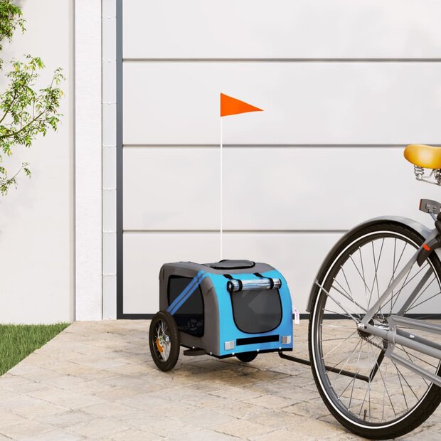 Hondenfietstrailer oxford stof en ijzer blauw en grijs 1