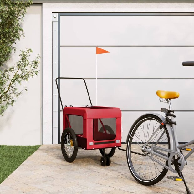 Hondenfietstrailer oxford stof en ijzer rood en zwart 1