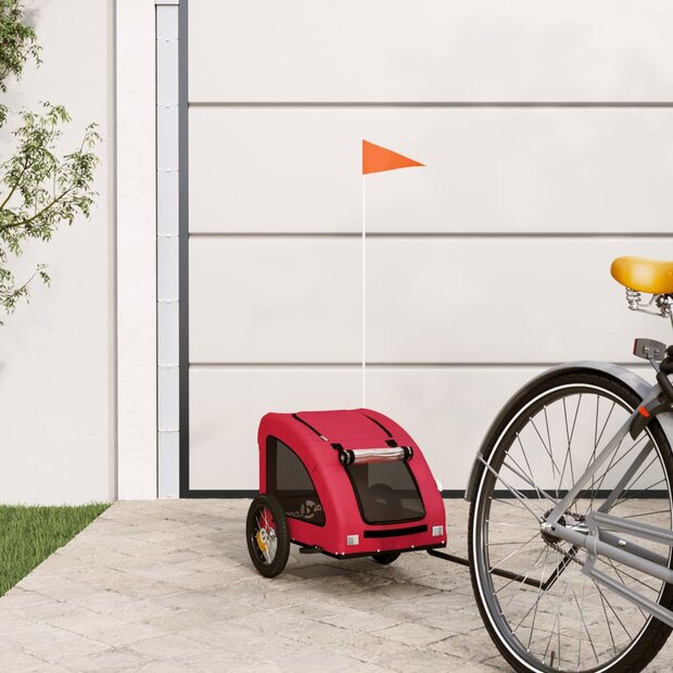 Hondenfietstrailer oxford stof en ijzer rood 1
