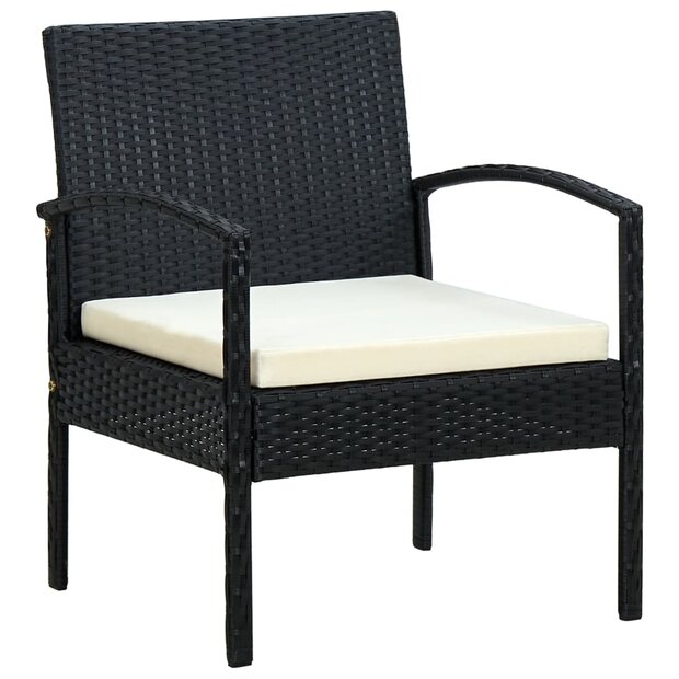 Tuinstoel met kussen poly rattan zwart 1