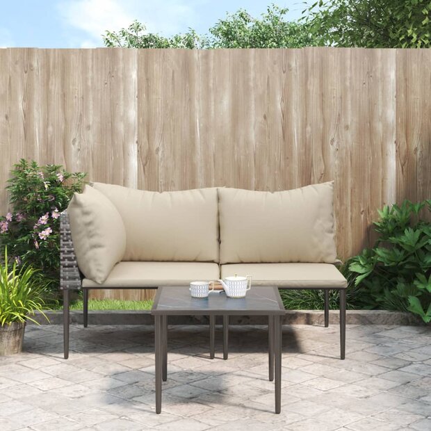 3-delige Loungeset met kussens poly rattan grijs 1