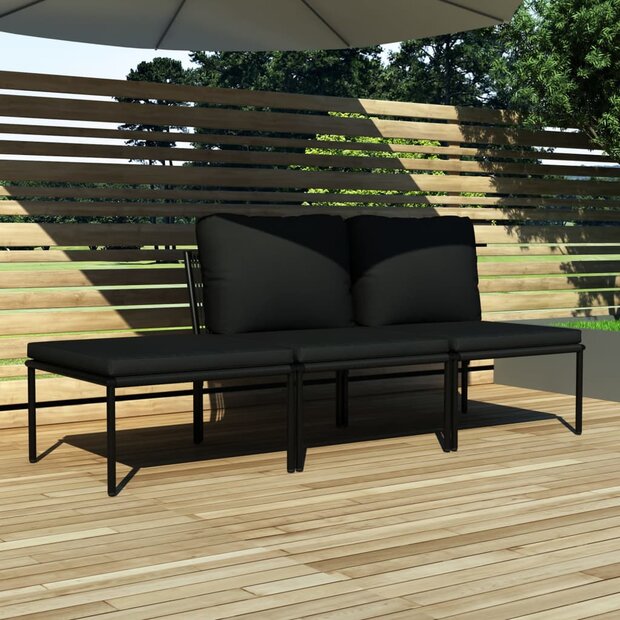 3-delige Loungeset met kussens PVC zwart  1