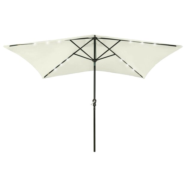 Parasol met LED&amp;apos;s en stalen paal 2x3 m zandkleurig 1