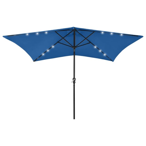 Parasol met LED&amp;apos;s en stalen paal 2x3 m azuurblauw 1