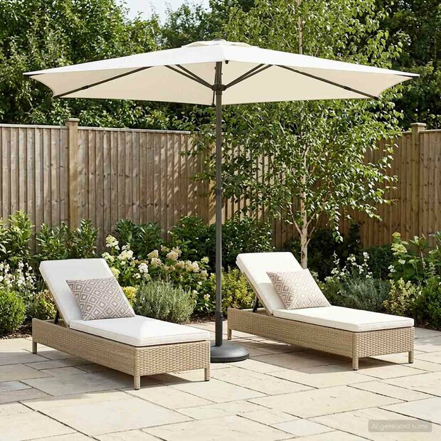 Tuinparasol 270 x 270 cm Polyester Rechthoekig Cr&amp;egrave;mekleurig 1