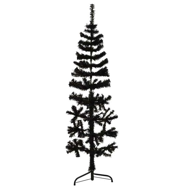 Kunstkerstboom half met standaard smal 120 cm zwart 1