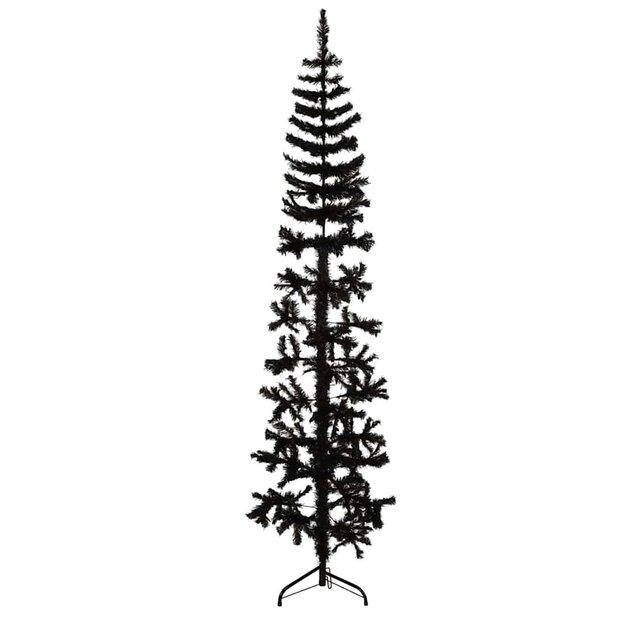 Kunstkerstboom half met standaard smal 210 cm zwart 1