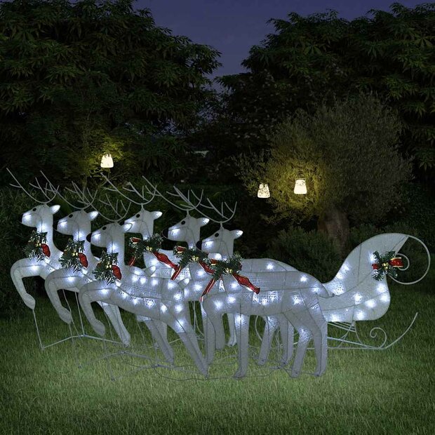 Buitenkerstversiering rendieren en slee 140 LED&amp;apos;s wit 1