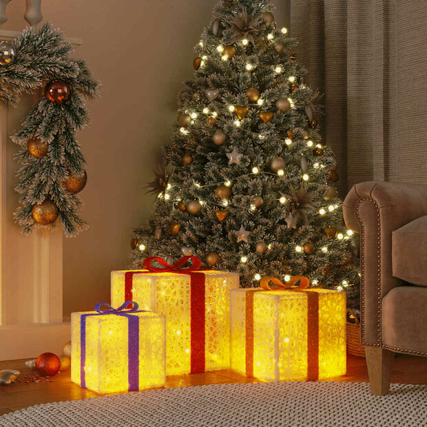 Kerstfiguur cadeaudoos 3 st verlicht 64 warmwitte LED&amp;apos;s 1