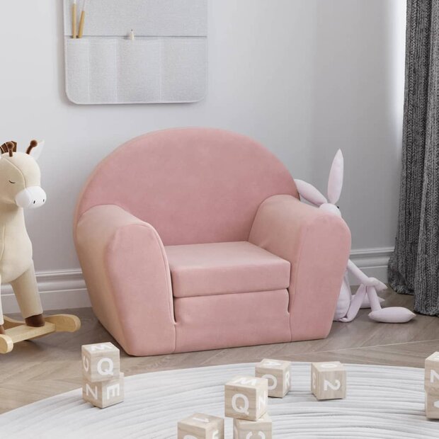 Kinderslaapbank zacht pluche roze 1