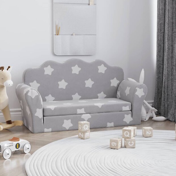 Kinderslaapbank 2-zits met sterren zacht pluche lichtgrijs 1