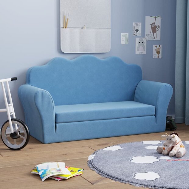 Kinderslaapbank 2-zits zacht pluche blauw 1