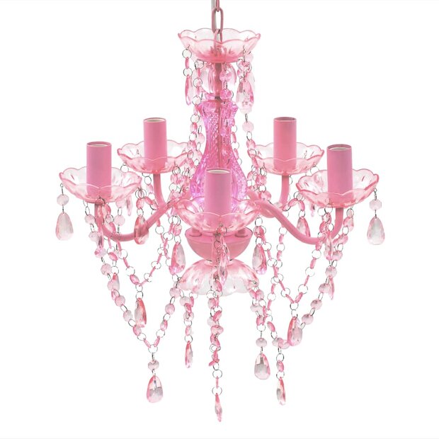 Kristallen licht met 5 gloeilampen rosa 1
