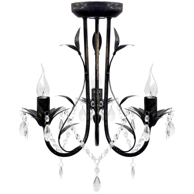Kroonluchter art nouveau metaal kristallen kralen 3 gloeilampen zwart 1
