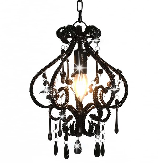 Plafondlamp met kralen rond E14 zwart 1