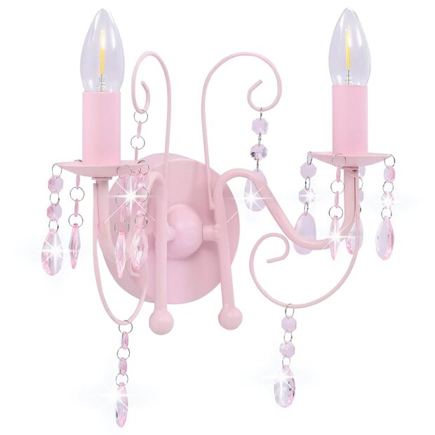 Wandlamp met kralen 2 x E14 roze 1