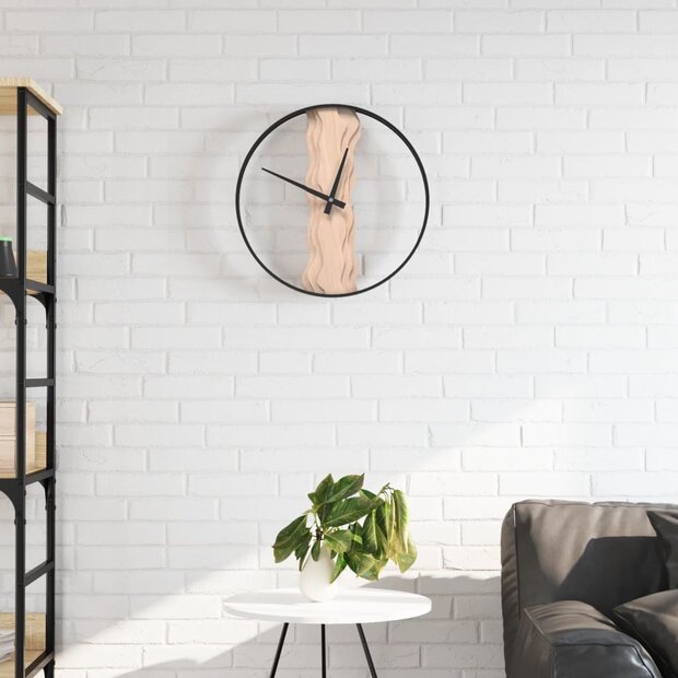Wandklok &amp;Oslash;35 cm ijzer en eikenhout bruin 1