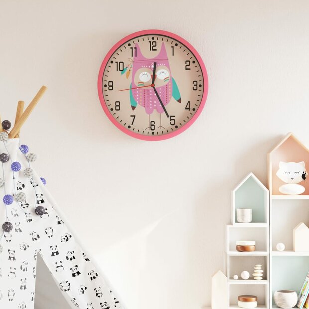 Wandklok &amp;Oslash;25,5 cm polystyreen en glas roze 1