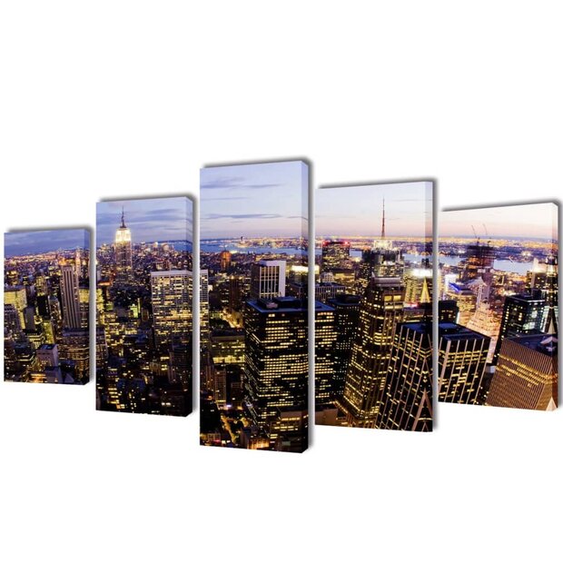 Canvas muurdruk set Horizon New York skyline 200 x 100 cm 1