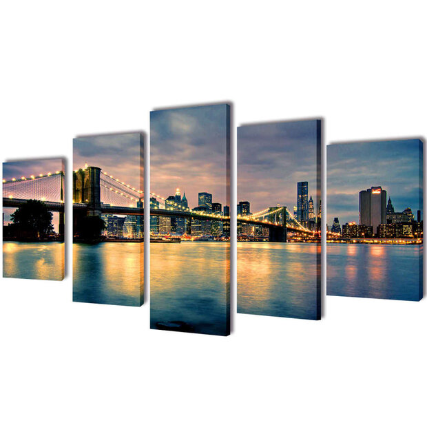 Canvas muurdruk set Brooklyn Bridge rivier uitzicht 200 x 100 cm 1