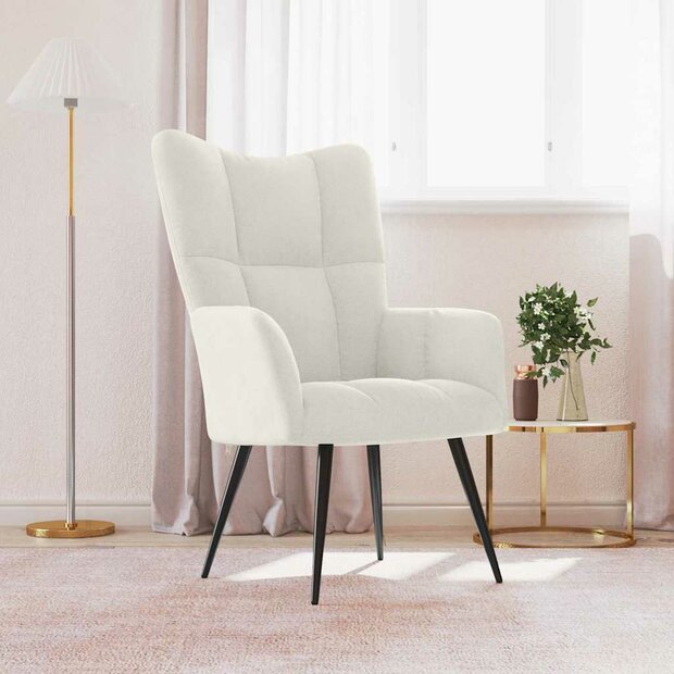 Relaxstoel fluweel cr&amp;egrave;mewit 1