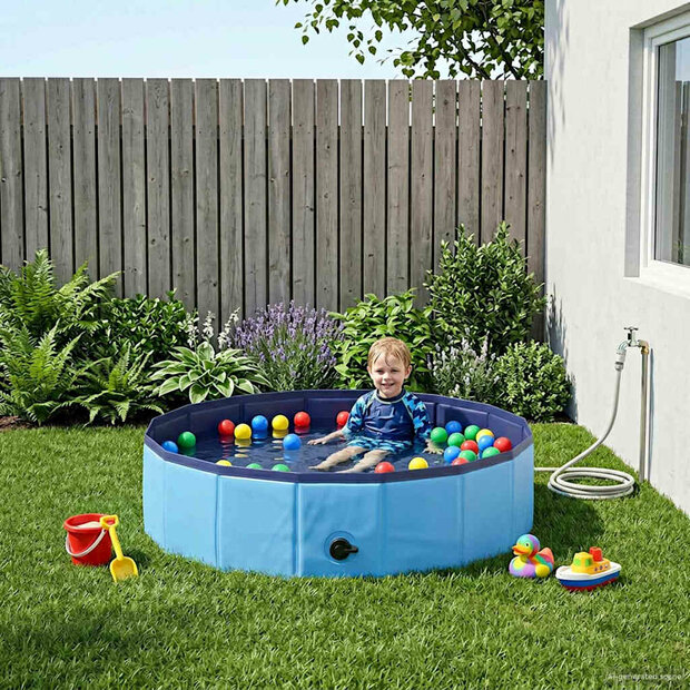 Kinderen Zwembad Blauw &amp;Oslash; 80 x 20 cm Dik PVC en Gelaagd Hout 1