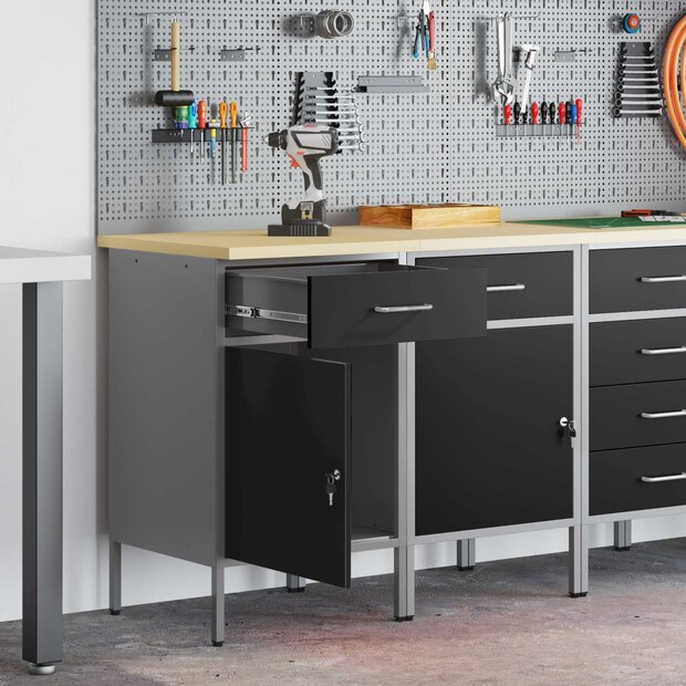 Werkkast met lade 2 pcs Zwart en Grijs 100 x 55 x 85 cm 1
