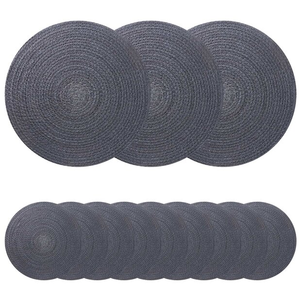 Jute placematten 12 st Donkergrijs 100% Tossa Jute 1