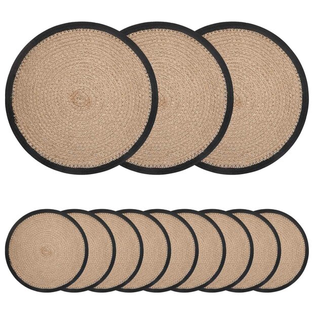 Jute placematten 12 st Naturel en Zwart 100% Tossa Jute 1