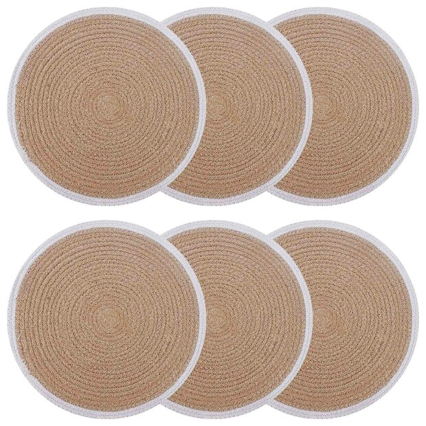Jute placematten 6 st Natuurlijk en Wit 100% Tossa Jute 1