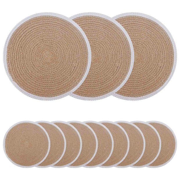 Jute placematten 12 st Natuurlijk en Wit 100% Tossa Jute 1