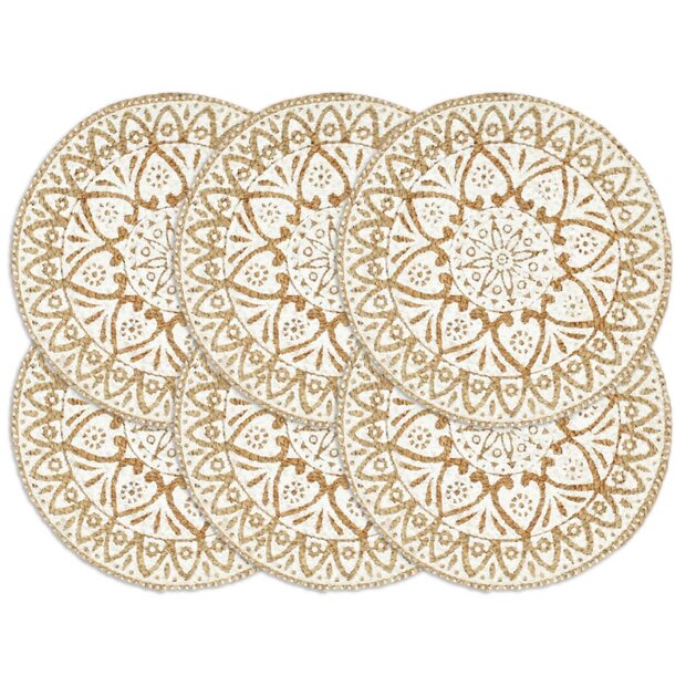 Placemats 6 st rond 38 cm jute wit 1