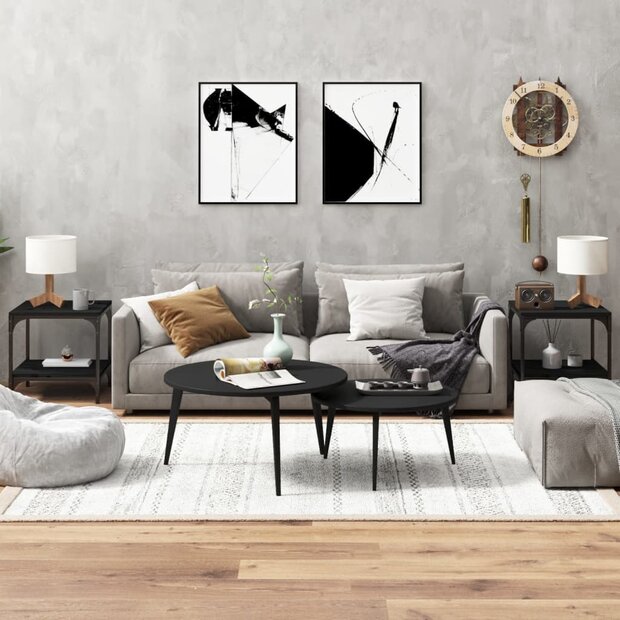 Bijzettafels 2 st 40x40x40 cm bewerkt hout zwart 1