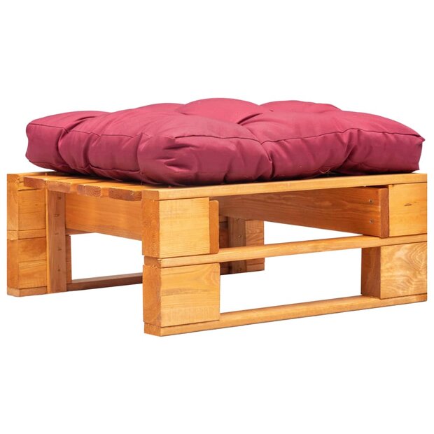 Tuinpoef met rood kussen pallet hout honingbruin 1