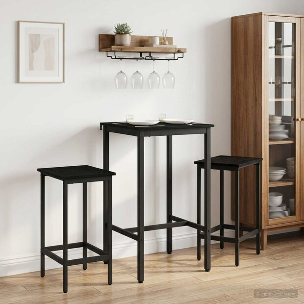 Barkruk 2 st Zwart eiken 40 x 32 x 74 cm Bewerkt hout 1