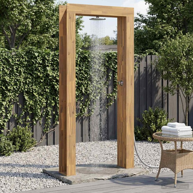 Buitendouche 226 cm Massief acaciahout en roestvrij staal Wit 1