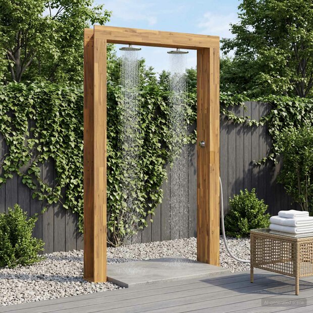 Buitendouche 226 cm Massief acaciahout en roestvrij staal Wit 1