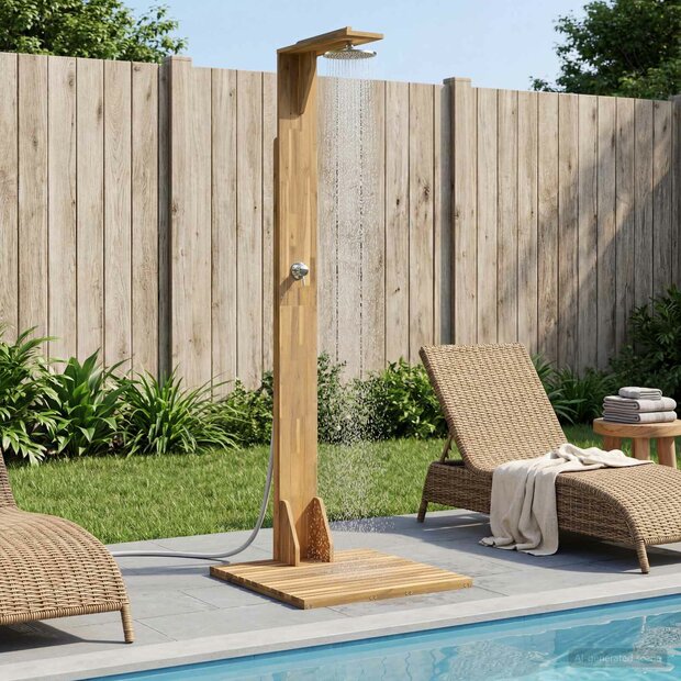 Buitendouche 219 cm Massief acaciahout en roestvrij staal Wit 1