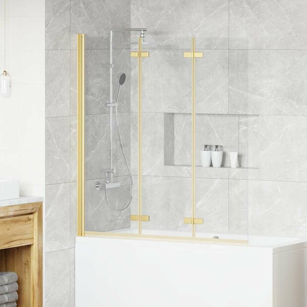 Opvouwbare Douchewand Goud 130 x 138 cm ESG-glas en aluminium 1