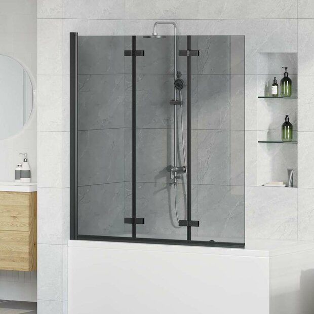Opvouwbare Douchewand Zwart 130 x 138 cm ESG-glas en aluminium 1