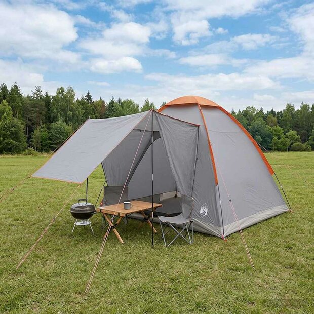Kamperen tent 2-persoons Grijs en Oranje Polyester en staal 1