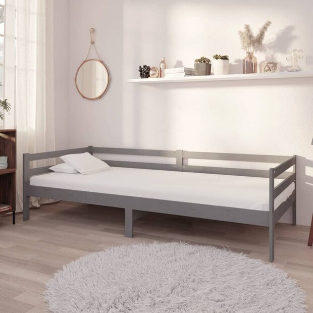 Slaapbank massief grenenhout grijs 90x200 cm 1