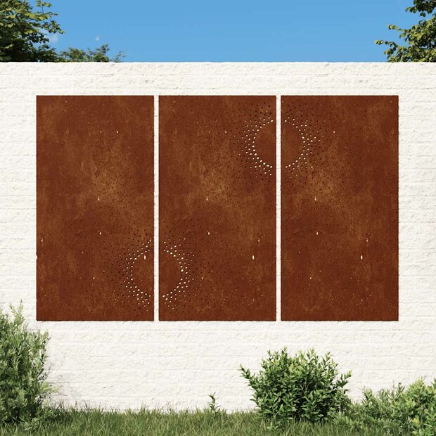 Wanddecoratie tuin 3 st zonontwerp 105x55 cm cortenstaal 1