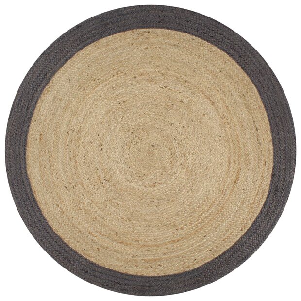 Vloerkleed handgemaakt met donkergrijze rand 90 cm jute 1