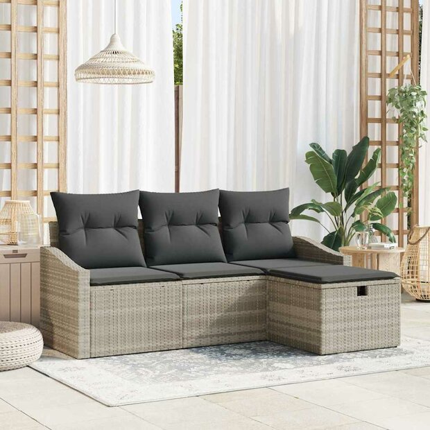 Bankstel 4 st Lichtgrijs poly rattan 1